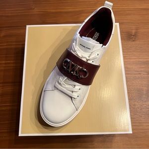 Michael Kors Emmett Two-Tone Logo Embellished Leather Sneaker Merlot Size 8